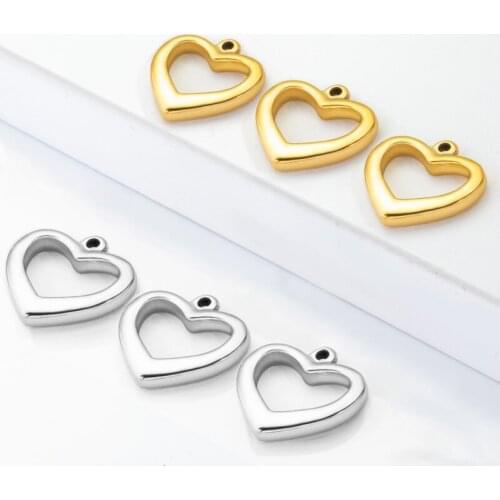 5Pcs/lot Stainless Steel Lovers Pendants Gold Heart Shaped Pendant For Jewelry Making Bracelet Necklace Couple Friendship Gifts