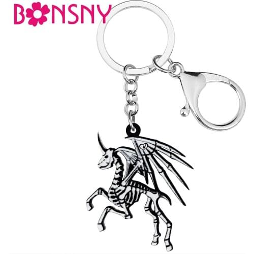 BONSNY Halloween Acrylic Black Skeleton Horse Skull Unicorn Earrings Fashion Drop Dangle Magic Jewelry For Women Girls Gifts
