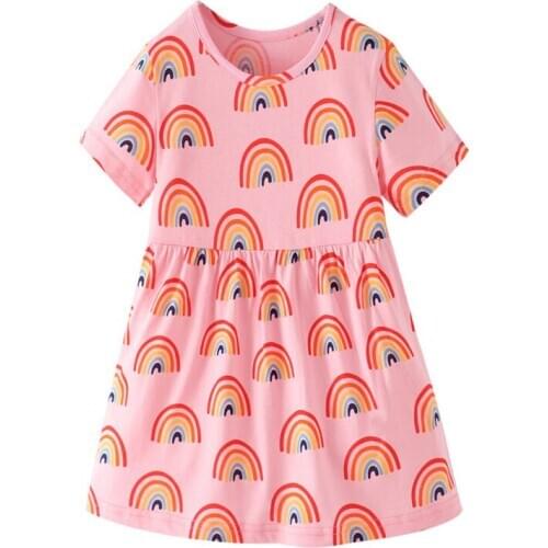 Funnygame Short Sleeve Rainbow Girls Dress Clothing Party Tutu Baby Dresses Cotton Princess Cute Birthday Gift Kid Dress