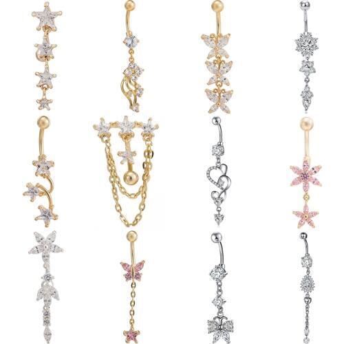 Elegant Tassel Petal Pendant Body Jewelry Piercing for Lady Gift Women Sexy Surgical Steel Belly Button Piercing