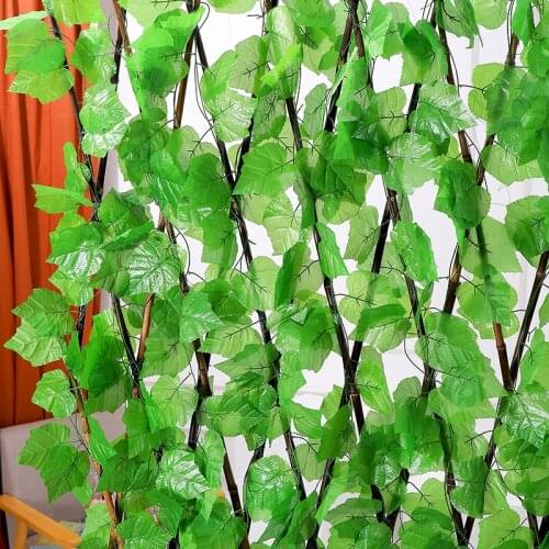 12pcs/lot Artificial Green Plants Big Grape Leaf Vine Garland Rattan Fake Flower Wall Hanging Garden Fence Wedding Ceiling Decor