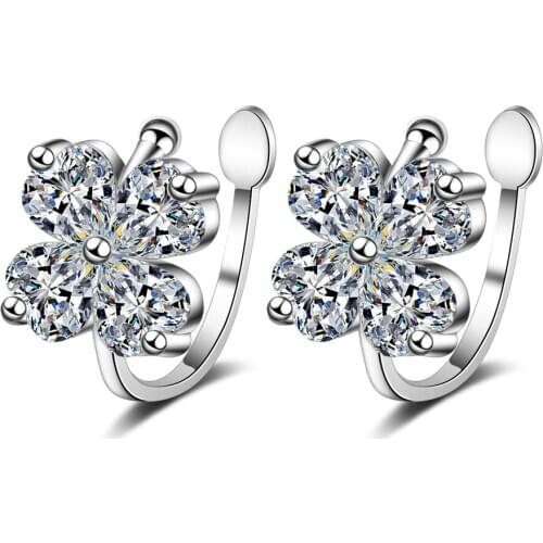 Delicate AAAAA Zircon Four-leaf Flower Earrings 925 Sterling Silver Clip Earrings For Women
