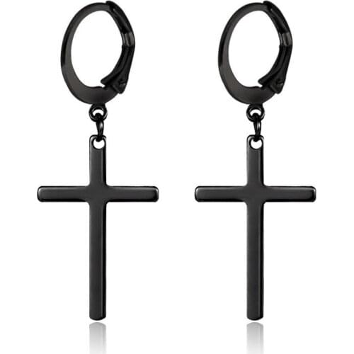 Classic Punk Big Cross Pendant Earrings Stainless Steel For Women Men Fashion Geometric Charms Stud Ear Jewelry Gifts 2 Pieces
