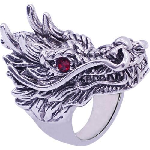 Punk Animal Ring Domineering Dragon Head Ring Inlaid Rhinestone Personality Red Eye Faucet Rings For Men Jewelry Drop Shipping