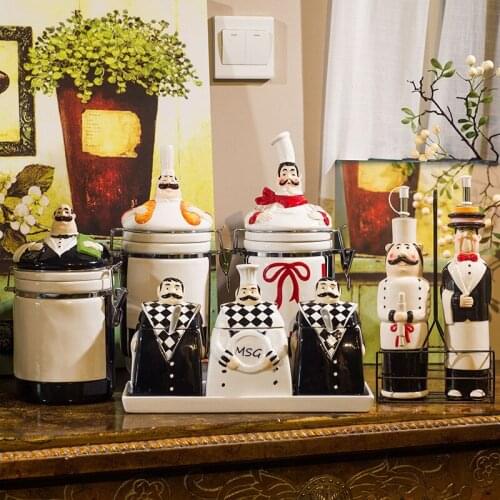 Creative ceramic European-style oil can seasoning set, dust-proof and moisture-proof, storage seasoning box