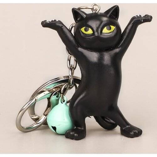 5 Colors Dancing Cat Keychain Cartoon Attractive Kitten Ornament Keyring Women Bag Pendant Funny Design Kids Girls Birthday Gift