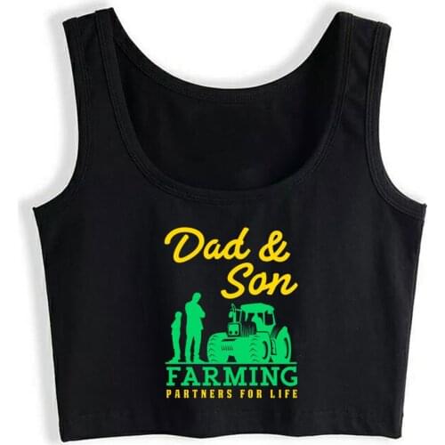 Crop Top Female Dad Son Farming Farmers Farm Farmer Tractor Hip Hop Vintage Print Tops Women