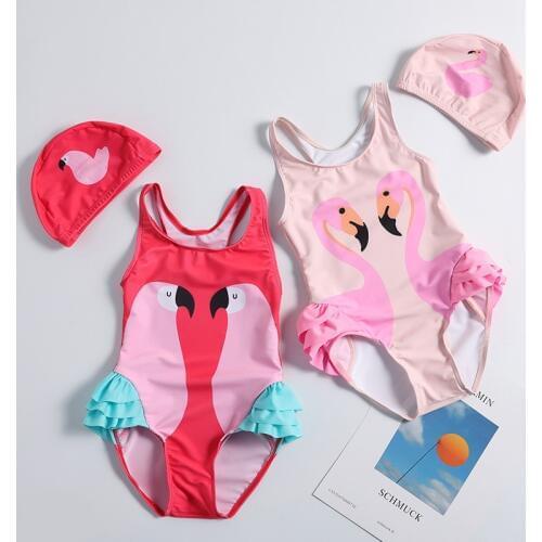 Girls swimwear Children swimsuit 1~10Years Girls swimsuit one piece Kids swimwear with Hat Children Beachwear 2019-ST119