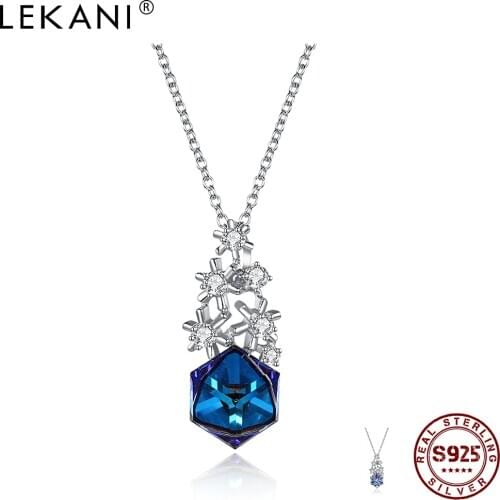 LEKANI Christmas Snowflake 925 Sterling Silver Pendant Necklaces Women Square Austria Crystal Romantic Necklace Fine Jewelry