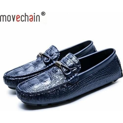Movechain Fashion New Mens Driving Moccasins Mens Crocodile Grain Leather Casual Loafers Shoes Man Trendy Party Wedding Flats