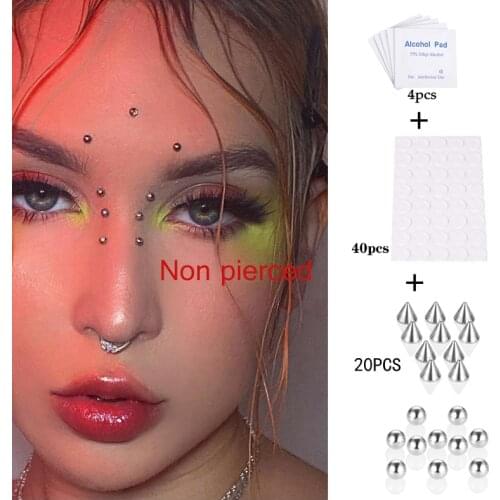 New Arrival Fake Lip Ring Stud Fake Nose Ring Eyebow Ring Dimple Sticker Face Piercing Body Jewelry Stainless Steel 20PCs Ball