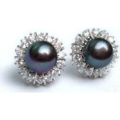 NEW 6-7mm Natural multicolor Pearl Earring Crystal AAA Grade