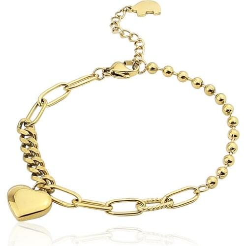 New Design Three Different Chain Connection Love Heart Shape Charm Bracelet Stainless Steel High Quality Woman Jewelry Gift