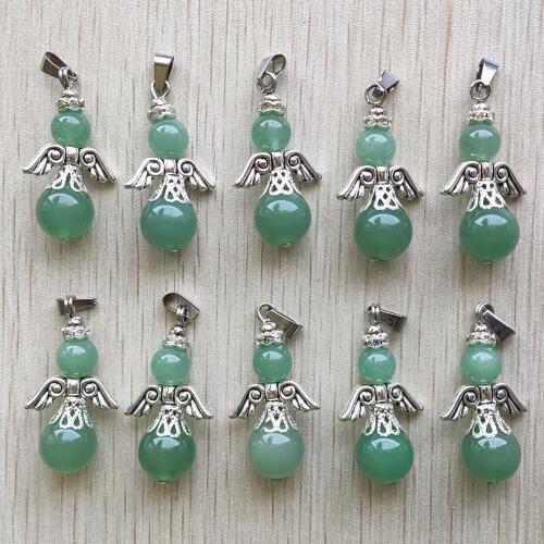 Wholesale 10pcs/lot 2020 new Fashion natural green aventurine angel shape pendants for Necklace jewelry making free shipping