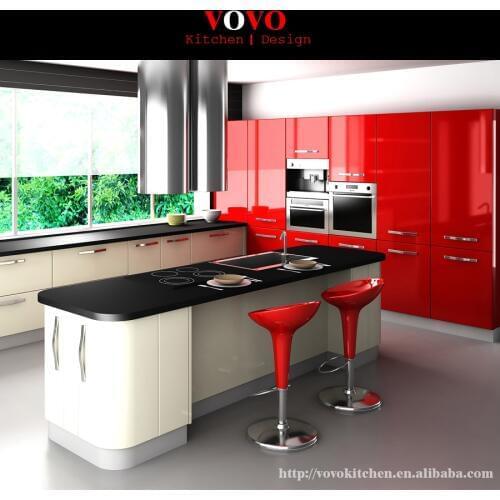 Kitchen island with L shaped cabinet around