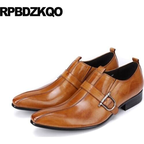 Pointed Toe Monk Strap Black Luxury Office Elegant Wedding Formal European Oxfords Italian Brown Men Dress Shoes With Buckled