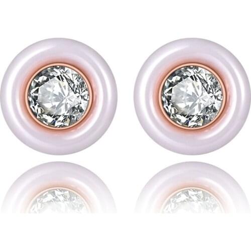 Sparkling Stainless Steel White/Black Ceramic Wedding Earrings For Women CZ Crystl Earrings For Christmas Gift E19279