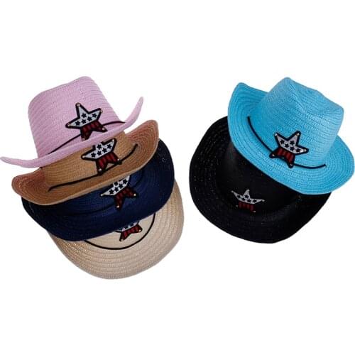 New Cute Child Girls Polyester hat Sun Hat Kids Large Brim Beach Summer Boater Beach Ribbon Round Flat Top hat 50-54CM