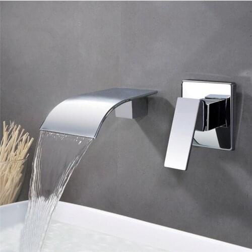 Bathroom Basin Faucets Chrome Brass Single Handle In-Wall Hot & Cold Waterfall Sink Mixer Tap Lavatory Water Crane Faucet