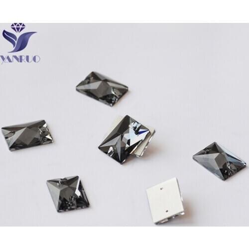 YANRUO 3250 Rectangle Black Diamond Sew On Glass Rhinestones Decoration Glass Stones Strass For Wedding Dress