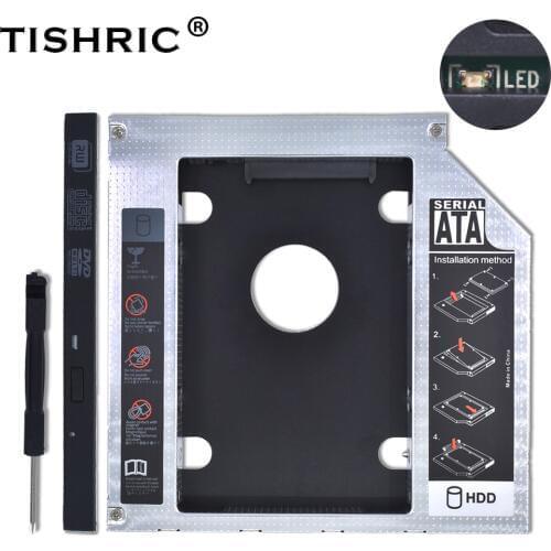 Tishric Universal Aluminum Adapter DVD HDD 9.5mm SATA 3.0 HDD Caddy With LED Hard Disk Enclosure For Laptop DVD-ROM ODD Optibay