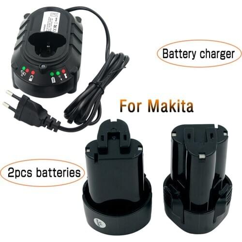 DC10WA Charger EU Plug + 2 Pack 10.8V 2000mAH Li-ion Rechargeable Power Tool Battery for MAKITA BL1013 194550-6 194551-4