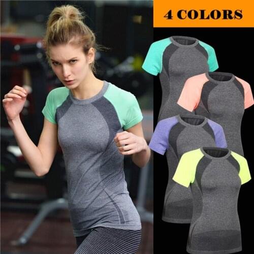 4 Colours Women Yoga Shirts Short Sleeve T Shirts Female Running Gym Fitness Clothes Breathable Quick Dry Sportswear Size M L