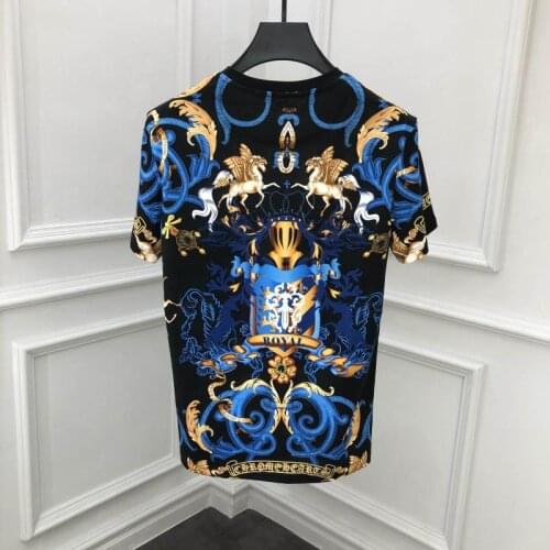 Fashion Women Tees Runway 2021 High Quality Women/Men Loose Style Blue Flower Print Beading Casual XXXL T-Shirts