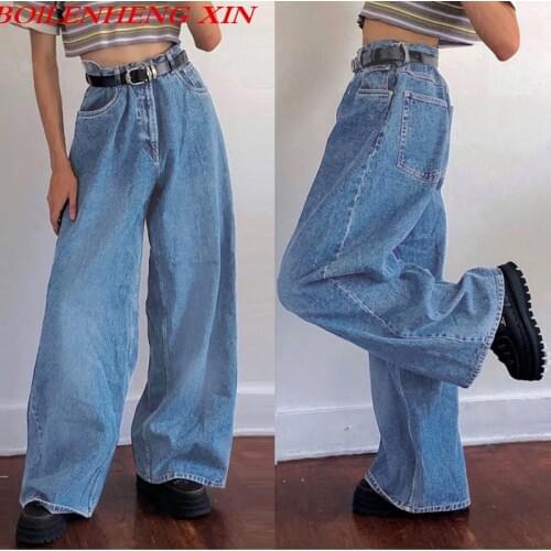 Springtime Office Lady High Waist Loose Women Denim Jeans Streetwear Vintage Long Wide Leg Jeans Harem Pants Female