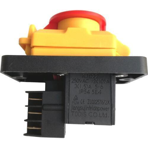 10pcs Waterproof KJD22 6pins IP54 250VAC 12(10)A 5E4 On/Off Electromagnetic Pushbutton Power Switches for Wood Machine