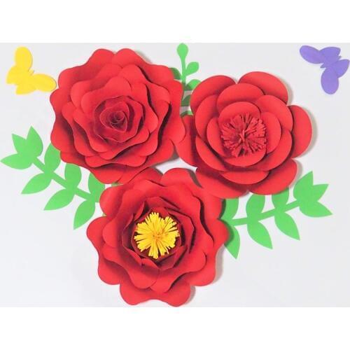 2018 Set of 3 Giant Paper Flowers+3 Leaves + 2 Butterfly For Showcase Wedding Backdrops Props flores artificiais para decora o