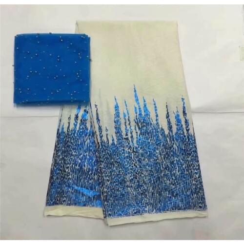 2021 Fashion design cotton printing metallic fabric 5+2 yards with Swiss voile lace tissu for ladies wedding dress! LXF3.371