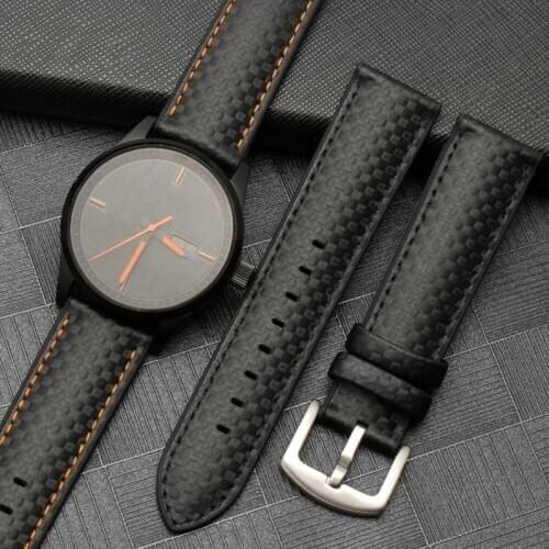 BEAFIRY Carbon Fiber Leather+silicone Watch Band 20mm 22mm Black Strap Watchband for Men Women for huawei sumsang Waterproof