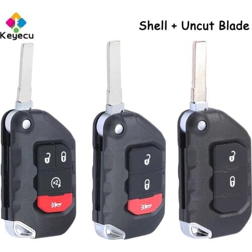 KEYECU Flip Remote Control Car Key Shell Case With 2/ 3/ 4 Buttons - FOB for Jeep Wrangler Gladiator 2018 2019 2020, OHT1130261