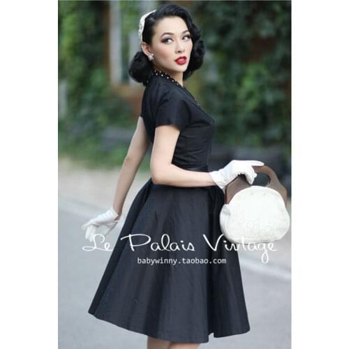 FREE SHIPPING Le Palais Vintage Retro elegant 1950 Classic Black Slim Slim dress/A-line