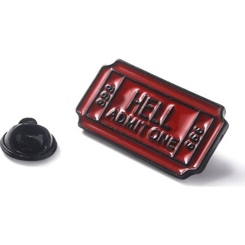 Red Hell Admit One 666 Letter Enamel Pins Badges Custom Brooches Bag Shirt Clothes Lapel Pin Punk Black Red Jewelry Gift