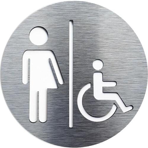 Customized Composite Aluminum Board Gender Neutral Bathroom sign Whichever Wheelchair WC Toilet Symbol Silver Gold