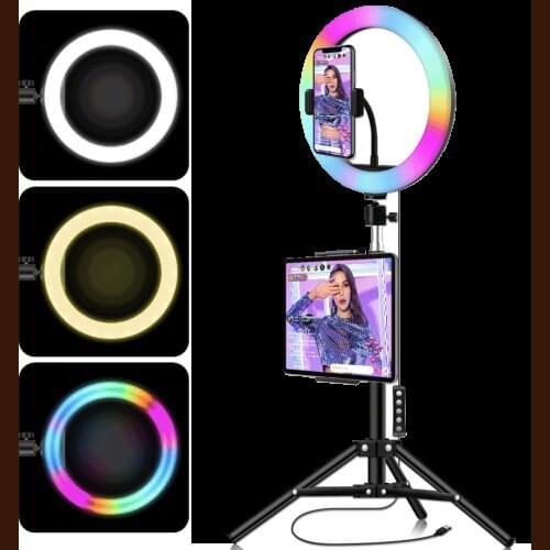 RGB Ring Light With 200CM Tripod Stand Phone Holder Selfie Ringlight Photography Lamp Makeup For Live Streaming YouTube Video