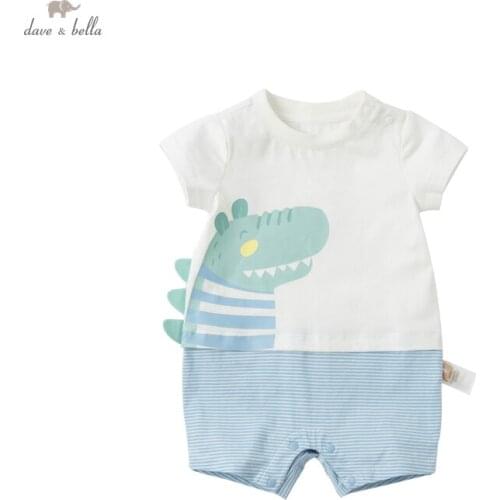 DBS17622 dave bella summer new born baby boys fashion cartoon striped jumpsuits infant toddler clothes children romper 1 piece