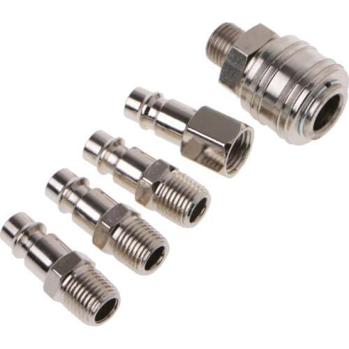 6 Pcs EURO Air Line Hose Compressor Fitting Connector Quick Release Set 1/4" BSP Pneumatic Parts Nickel Steel