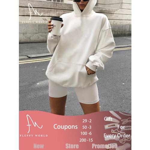 Women Tracksuits summer Autumn Solid Suit 2 Pieces Sets Female Casual Long Sleeve short pants Hooded Oversized Sweatshirt Outfit