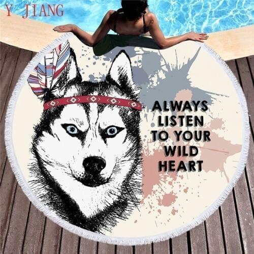 150cm Round Beach Towel With Tasels Adults Wolf Printed Microfiber With Tassel Towel Indian Blanket Large Soft Blankets