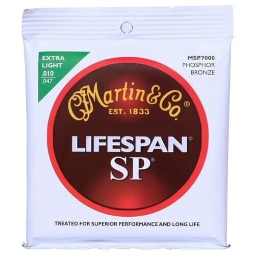 MartinGuitar MSP7000 SP Lifespan 92/8 Phosphor Bronze Acoustic String, Extra Light, 010-047