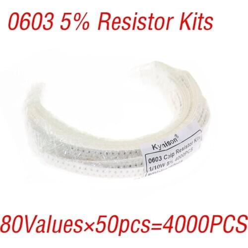 4000pcs 0603 Chip Resistor Kits 10R~910K 0603 5% 80 Values Each 50pcs Sample Kits SMD Resistor Value Pack For DIY Assorted Kits