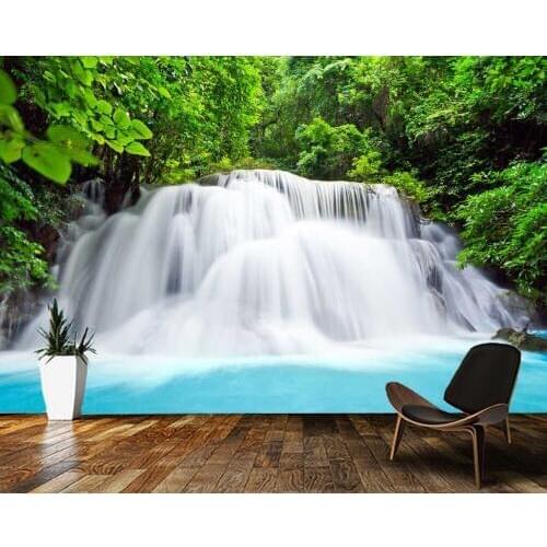 Papel de parede Natural scenery waterfall in the forest 3d wallpaper,living room tv wall bedroom wall papers home decor mural