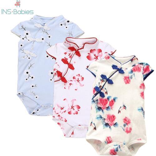 Baby Clothing China Folk Style Cheongsam Jumpsuit Cotton Baby Summer Thin Female Conjoined Clothes Girls Sleeveless Bodysuit