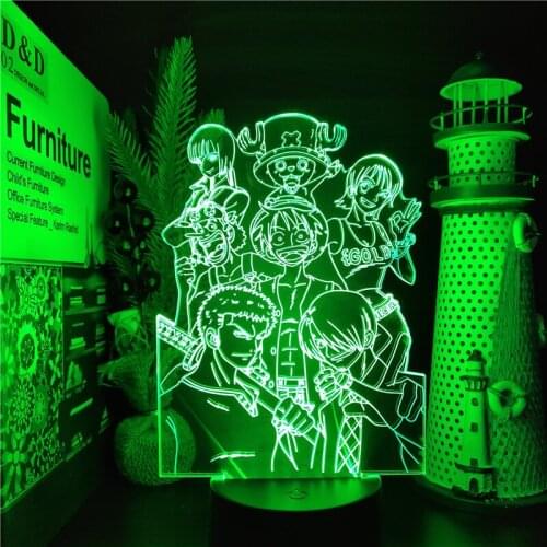 One Piece Anime 3D Visual Light Luffy Nami Sanji Zoro Chopper LED Illusion Night Lamp for Home Bedroom Decorative Manga Kid Gift