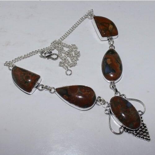 Rhyolite Necklace Silver Overlay over Copper , 47.6 cm, N0962