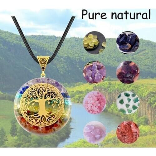 Orgone 7 Chakra Pendant Tree Of Life Energy Orgonite Necklace Pink Crystal Healing Resin Jewelry Dropshipping