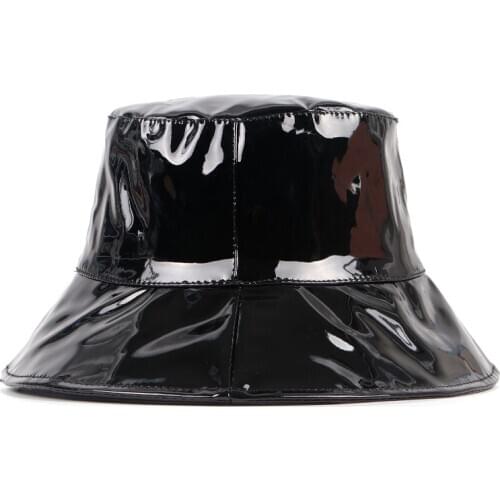 Leather Black Bucket Hat Women 2020 Trend Wide Brim bob chapeau femme hip hop gorro pescador mujer Fisherman Cap